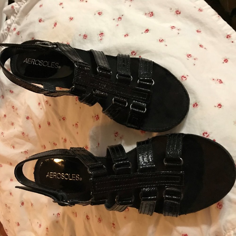 AEROSOLES | Black Vegan Leather Strappy Heel 7M